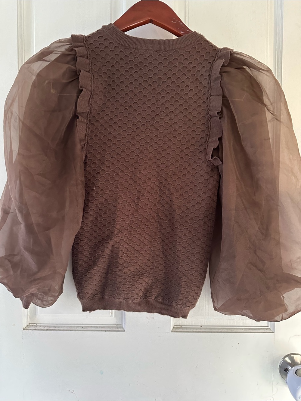Anthropologie Sheer Puff-Sleeve Knit Blouse - Picture 5 of 7